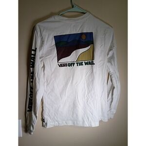 Vintage Vans Womens Long Sleeve Sun Trail Logo T-Shirt / Off White / Size Small